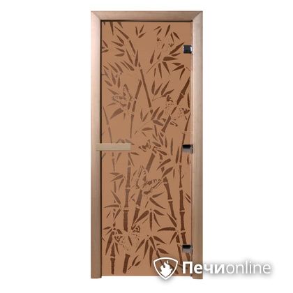 Дверь стеклянная Банный эксперт Бамбук и бабочки бронза матовое 8мм коробка ольха 190/70 в Тюмени