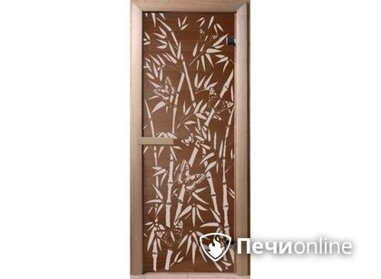 Дверь стеклянная Банный эксперт Бамбук и бабочки 6 мм 2 петли бронза коробка хвоя 190/70 в Тюмени